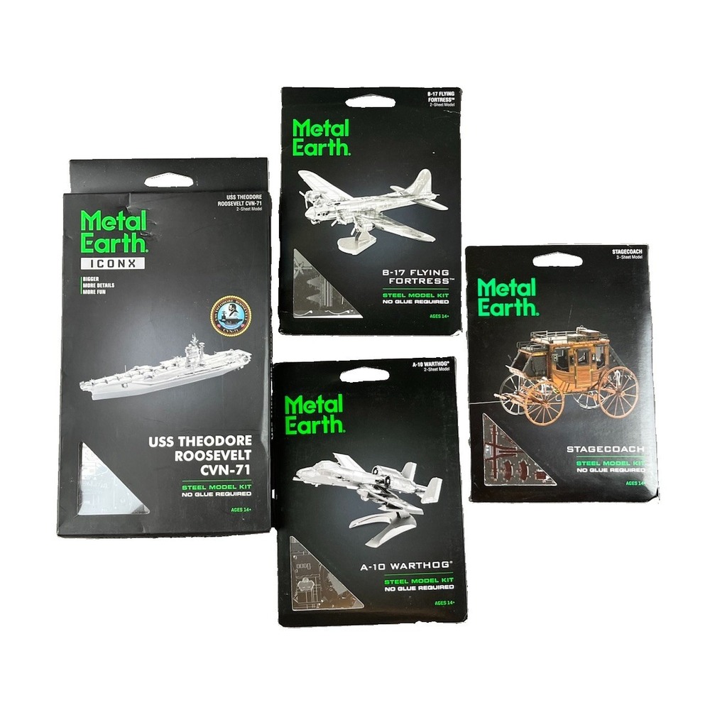 Metal Earth - 3D Laser Cut Steel Model Kit Lot - USS Roosevelt Planes Stagecoach